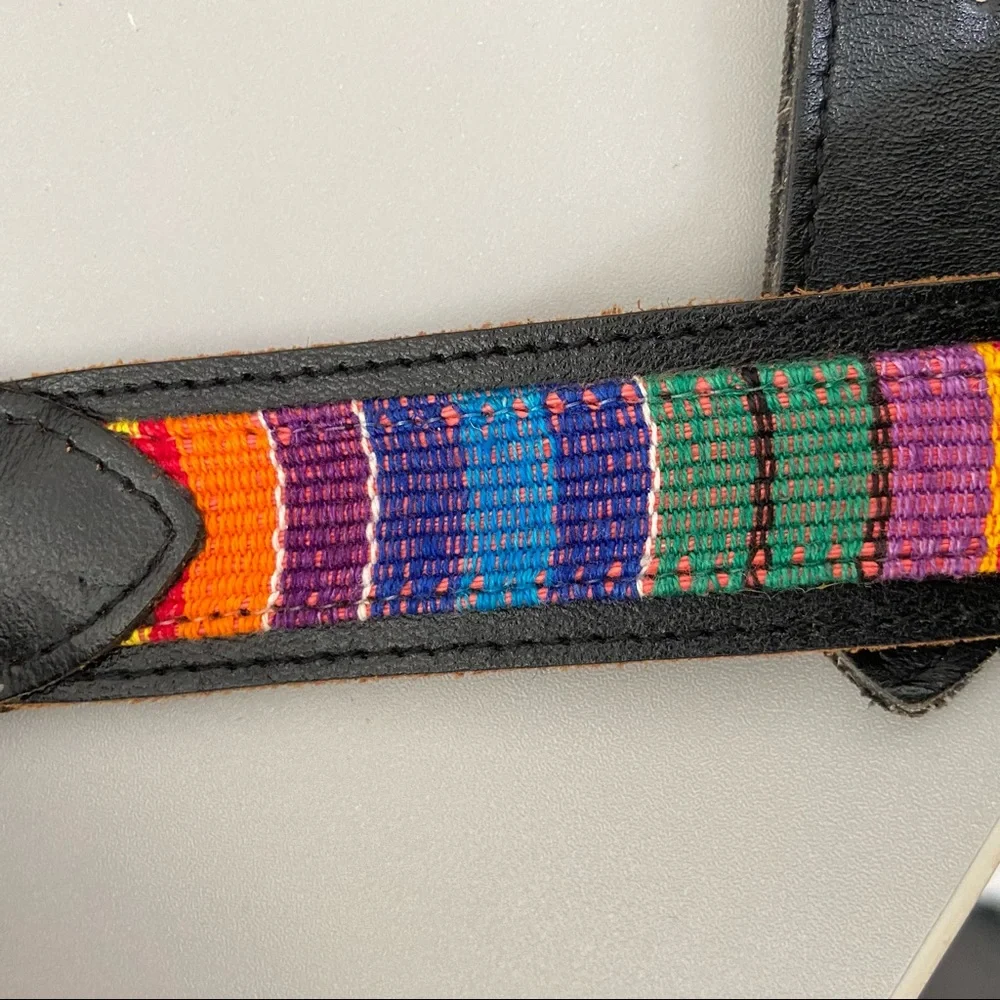 Multi-Color Rainbow Woven Waist Belt Faux Leather Buckle
